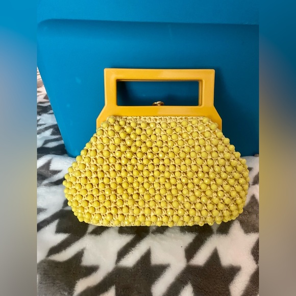 Vintage 60’s BAKELITE MOD YELLOW Beaded Italian HANDBAG - Picture 6 of 9